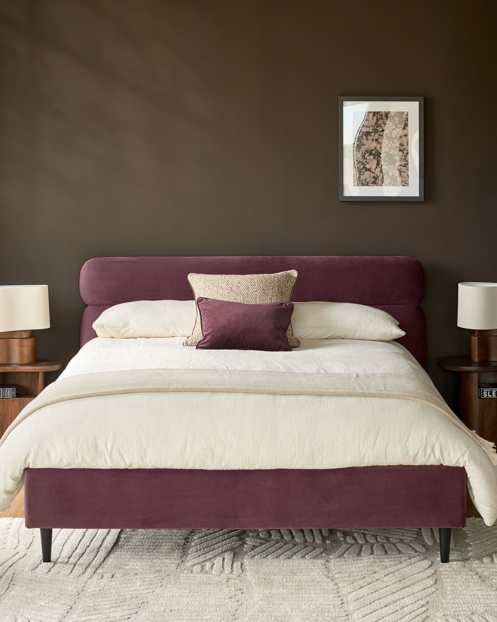 Preston plum velvet double bed – Dusk England Back