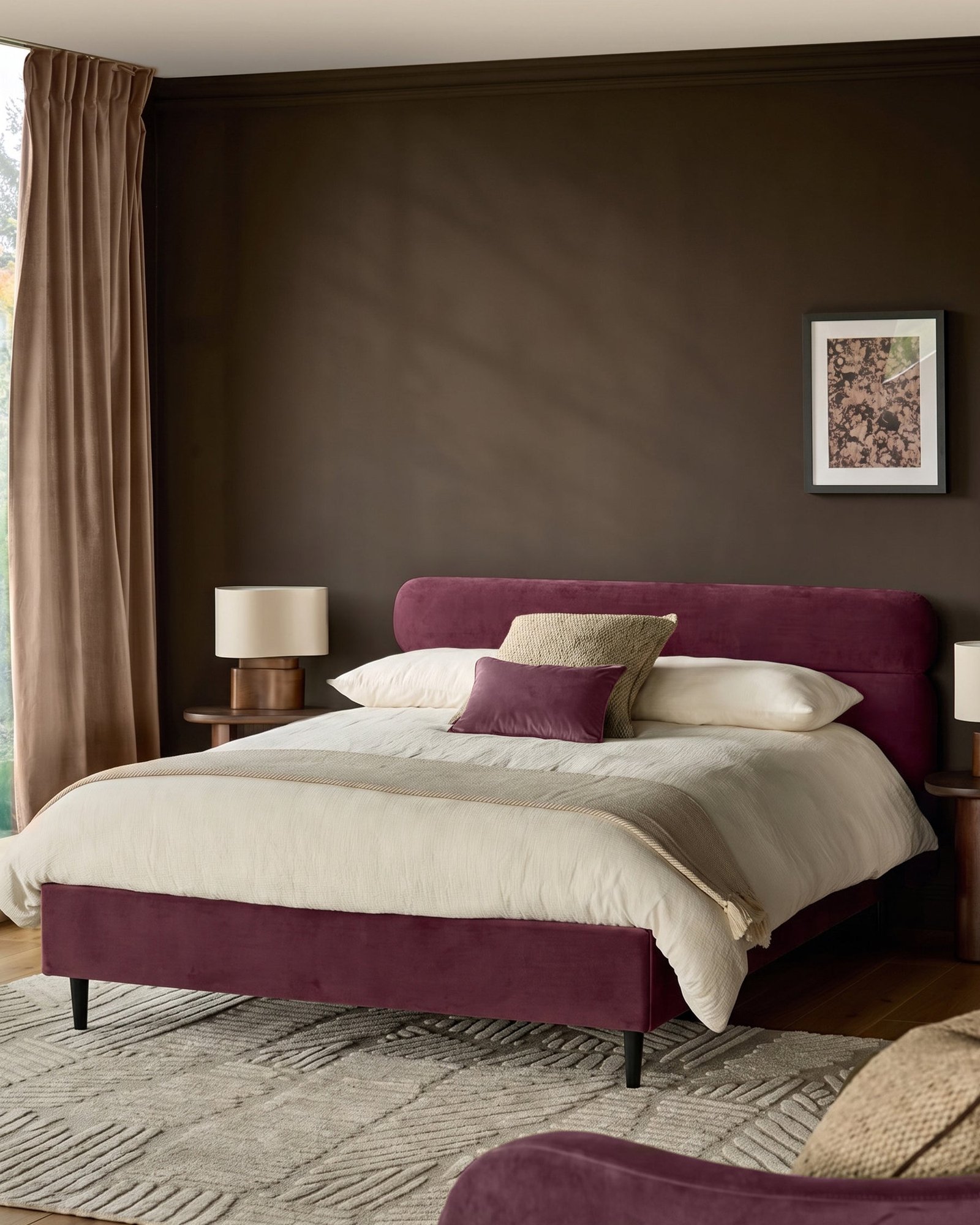 Preston plum velvet double bed – Dusk England Front