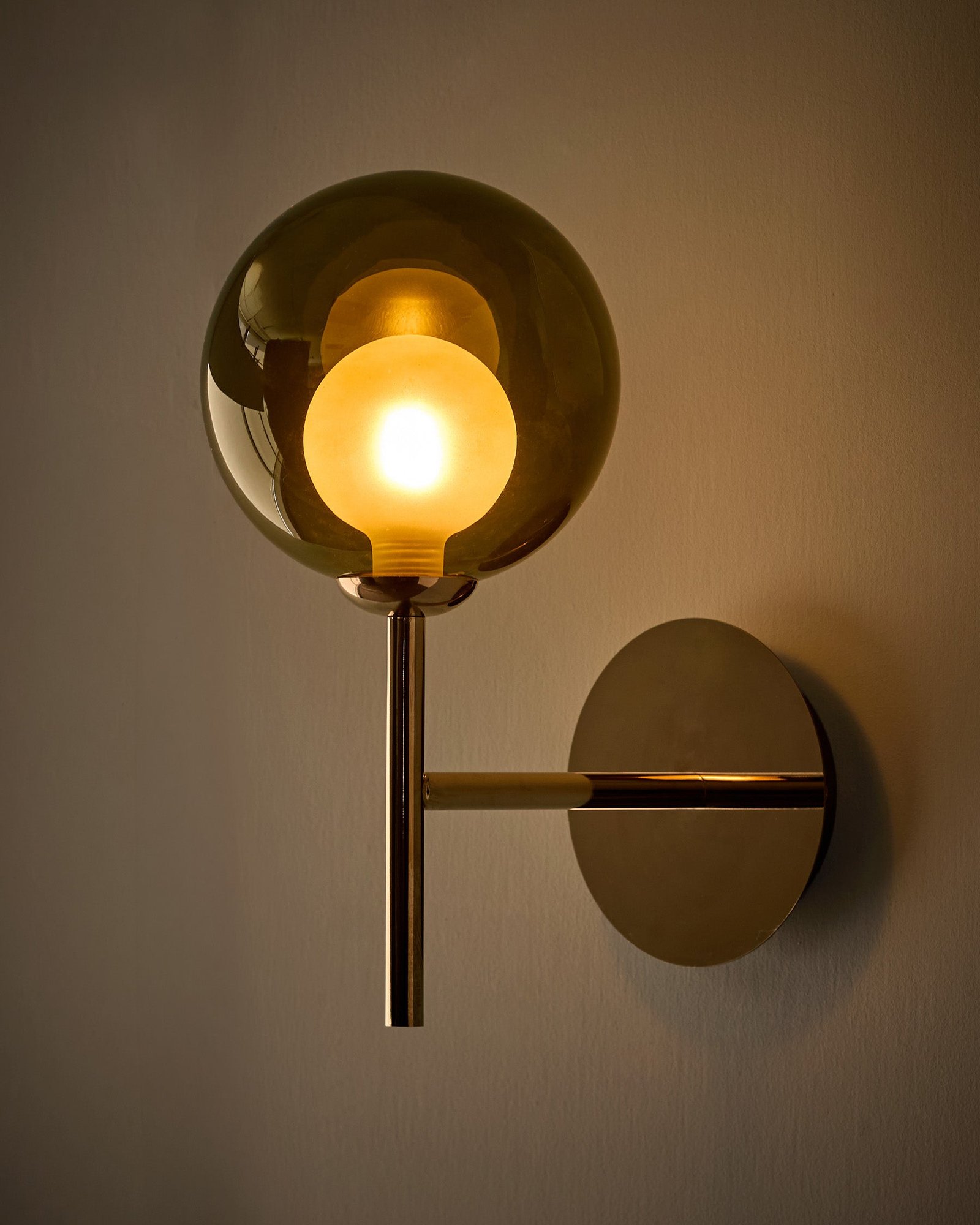 Riley olive green glass wall light – Dusk Back
