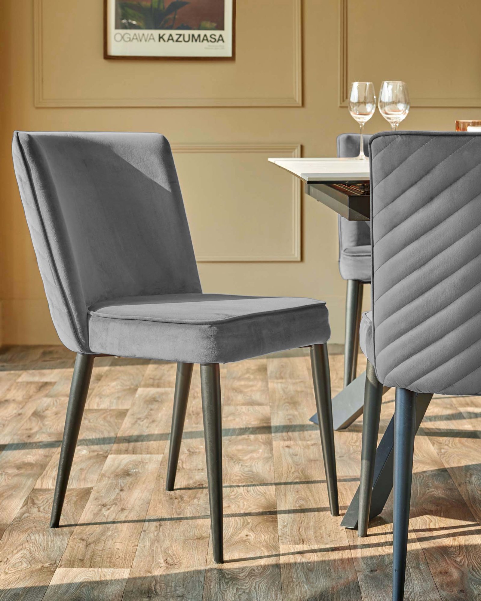 Serena dark grey velvet dining chair - set of 2 – Dusk England Front