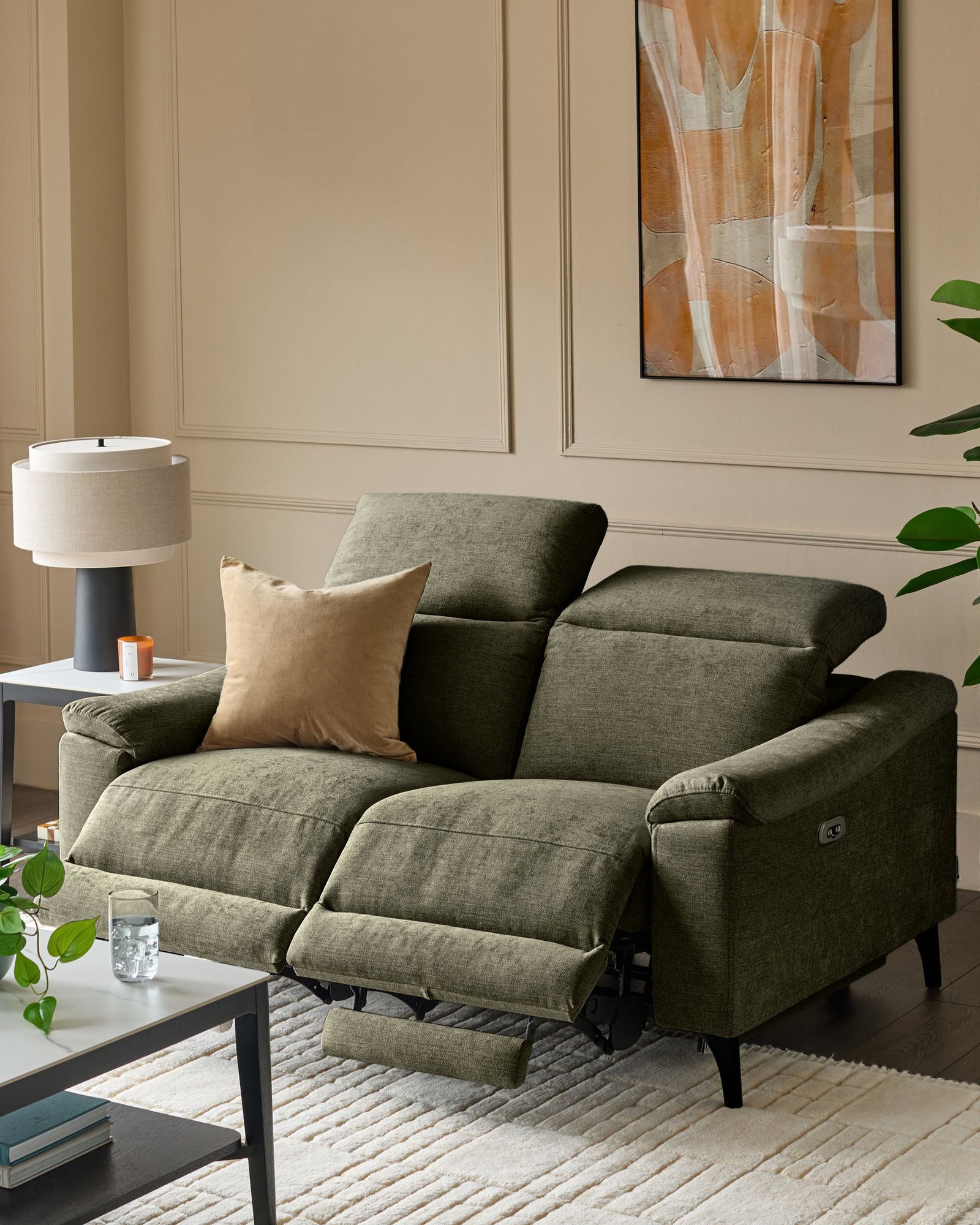 Serene dark green fabric 2 seater recliner sofa – Dusk Scotland Back