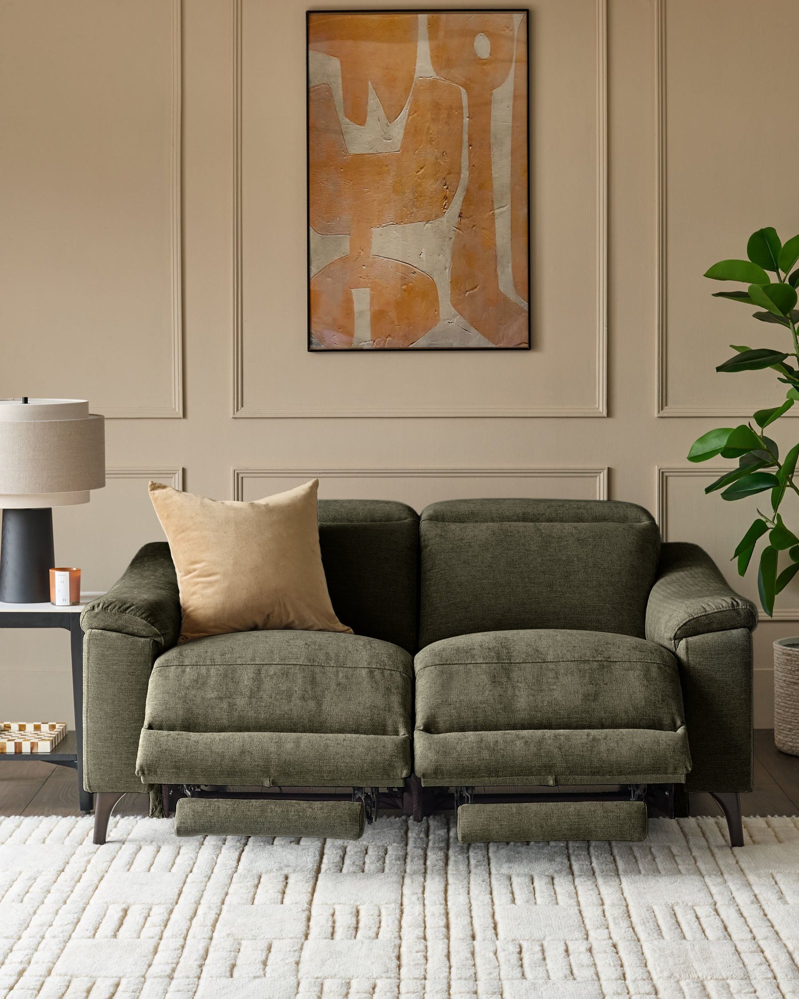 Serene dark green fabric 2 seater recliner sofa – Dusk Scotland Side