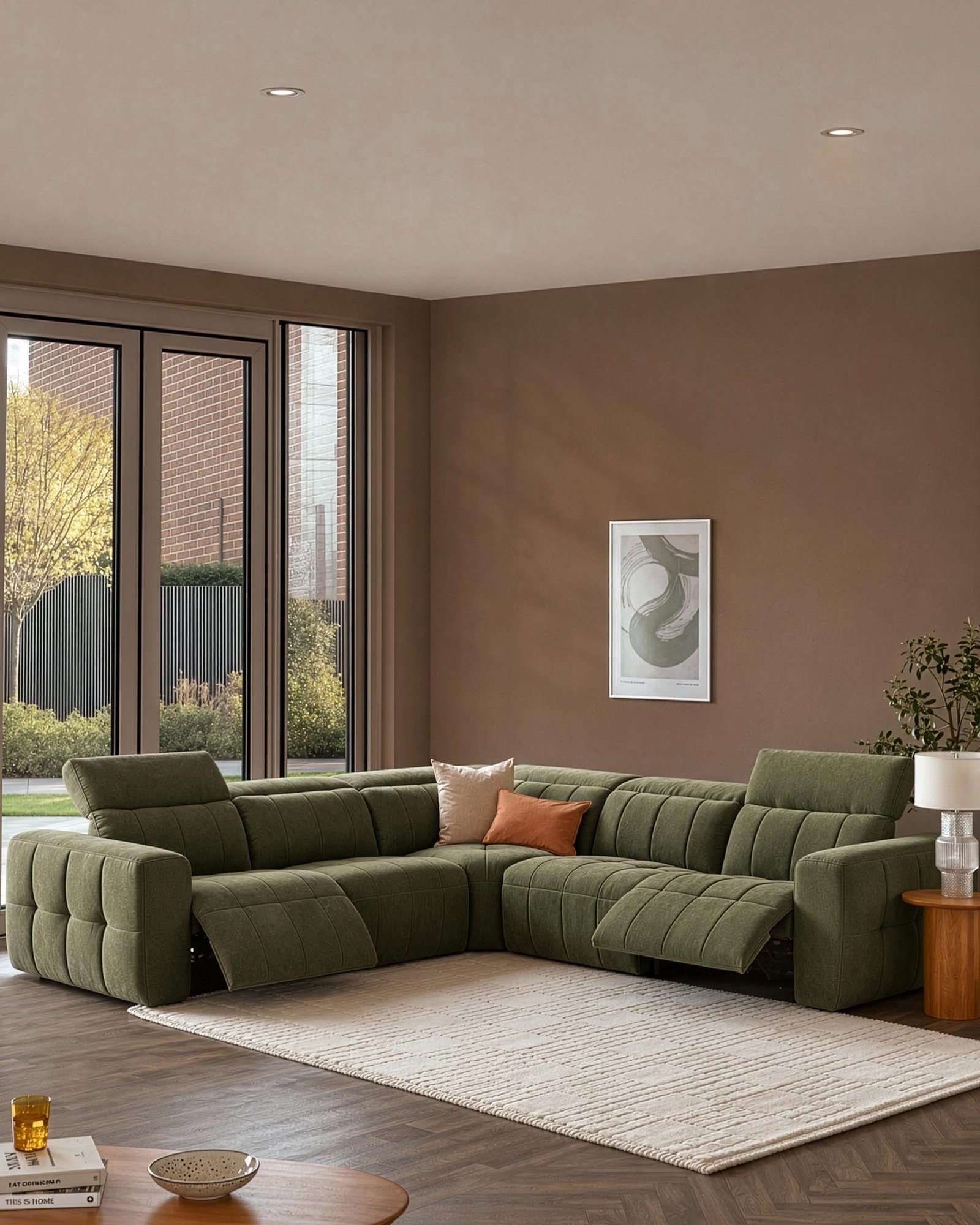 Skye dark green Dusk fabric large corner sofa Front