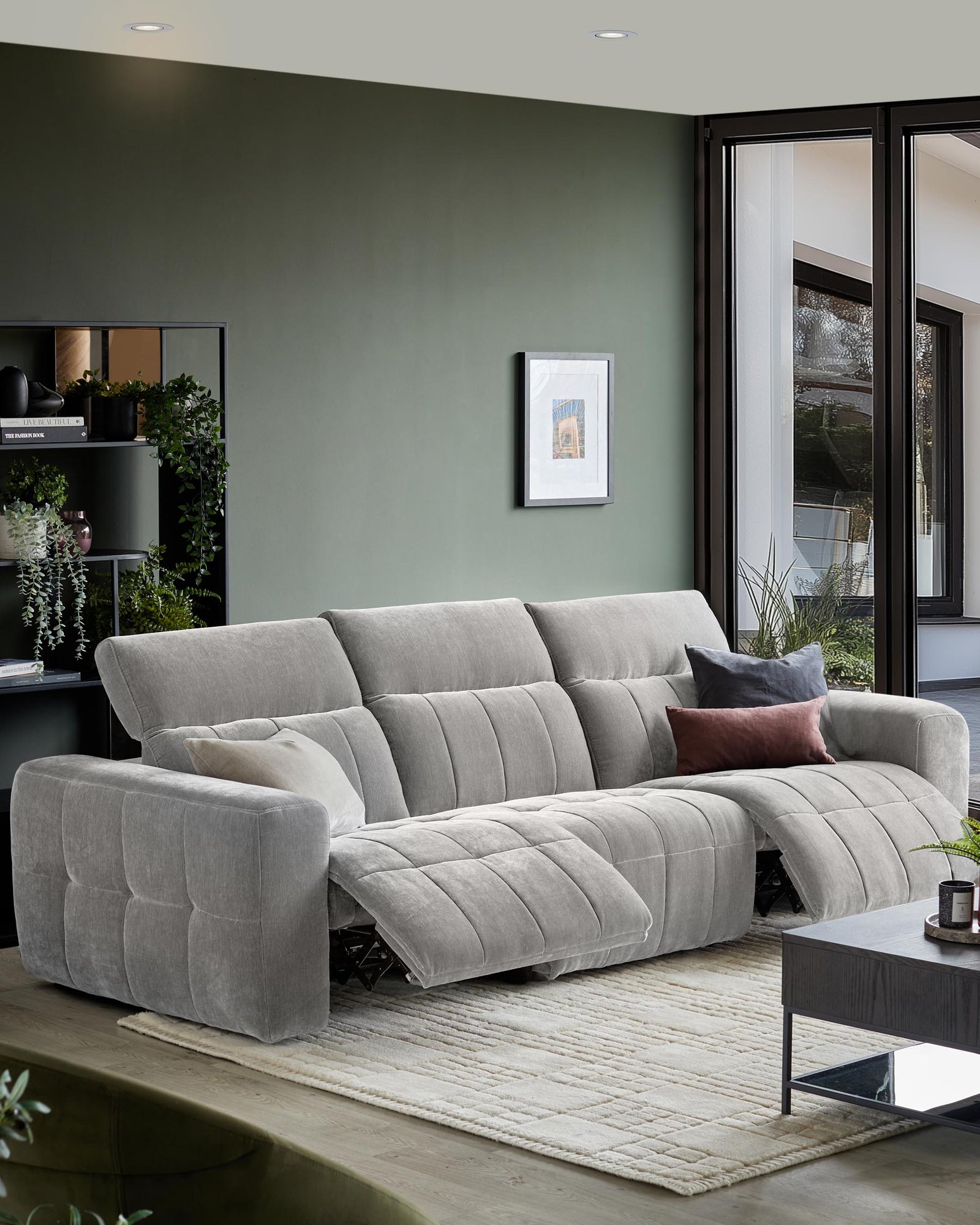 Skye light grey fabric Dusk 3 seater recliner sofa Back