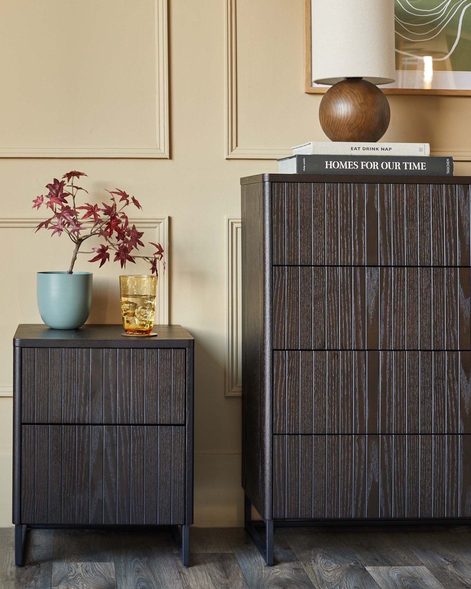 Toronto dark ash 2 drawer bedside table – Dusk Side