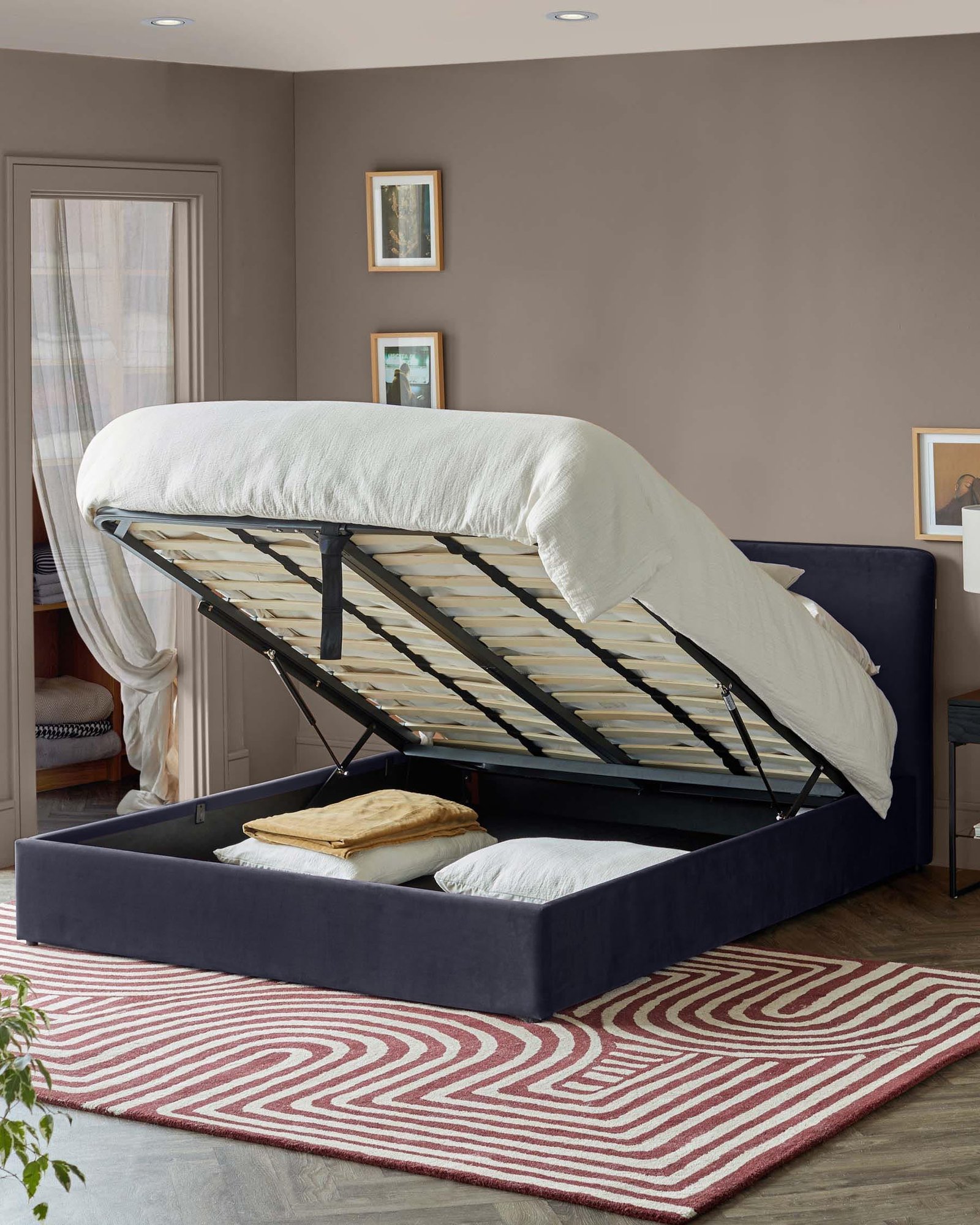 Turin dark navy velvet Dusk double ottoman storage bed Back