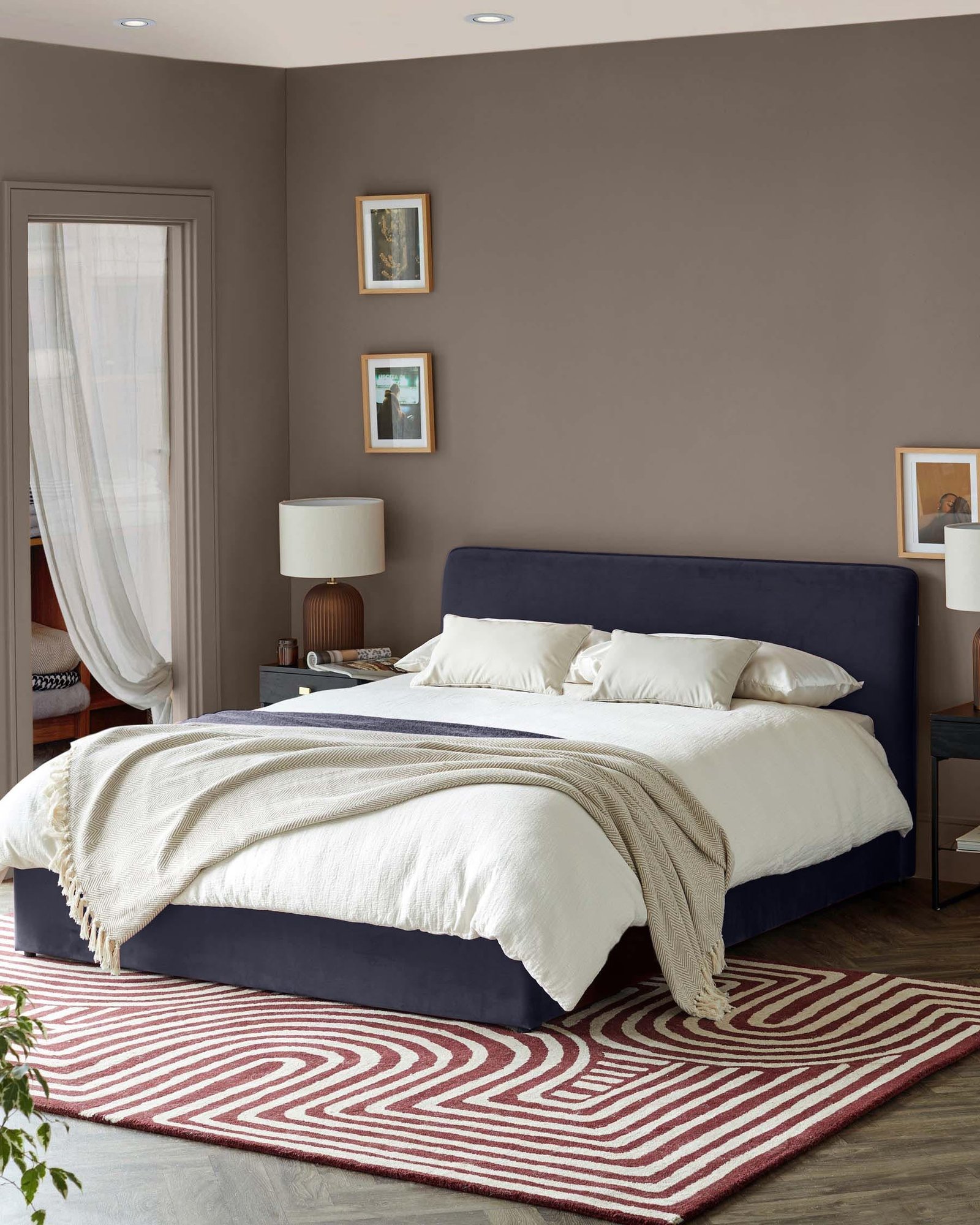 Turin dark navy velvet Dusk double ottoman storage bed Front
