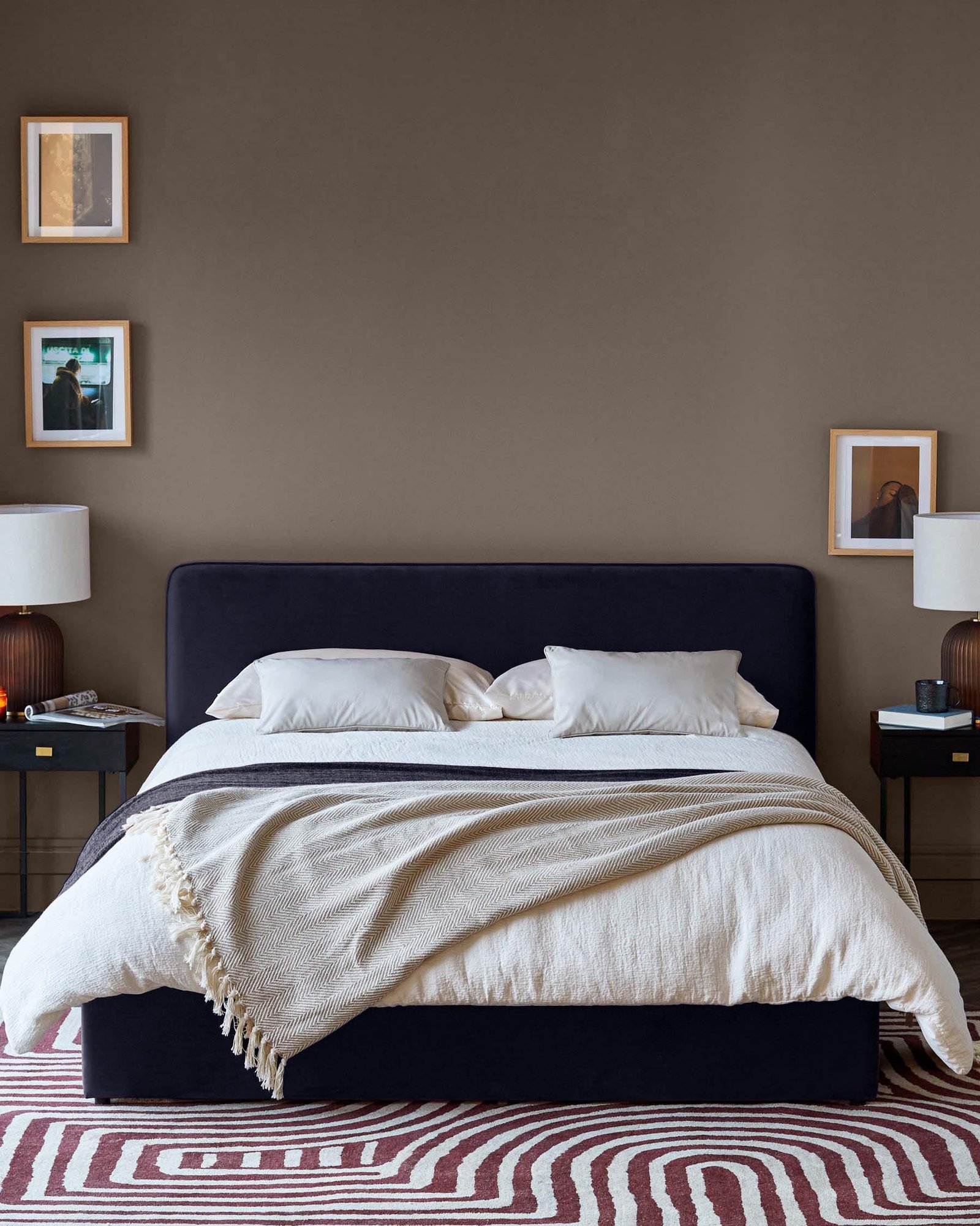 Turin dark navy velvet Dusk double ottoman storage bed Side